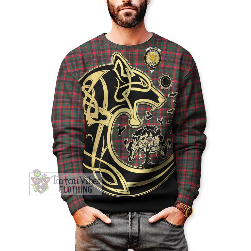 Cumming Hunting Modern Tartan Sweatshirt with Family Crest Celtic Wolf Style Unisex - Tartan Vibes Clothing