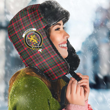 Cumming Hunting Modern Tartan Winter Trapper Hat with Family Crest