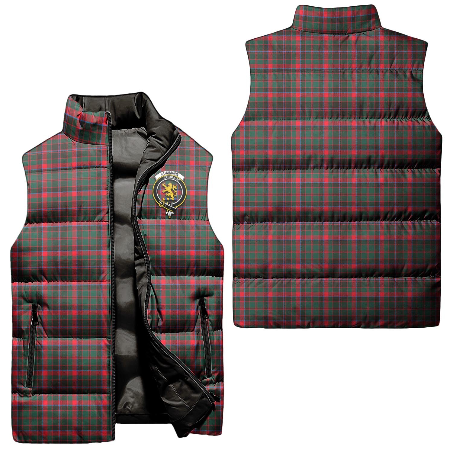 Cumming Hunting Modern Tartan Sleeveless Puffer Jacket with Family Crest Unisex - Tartanvibesclothing