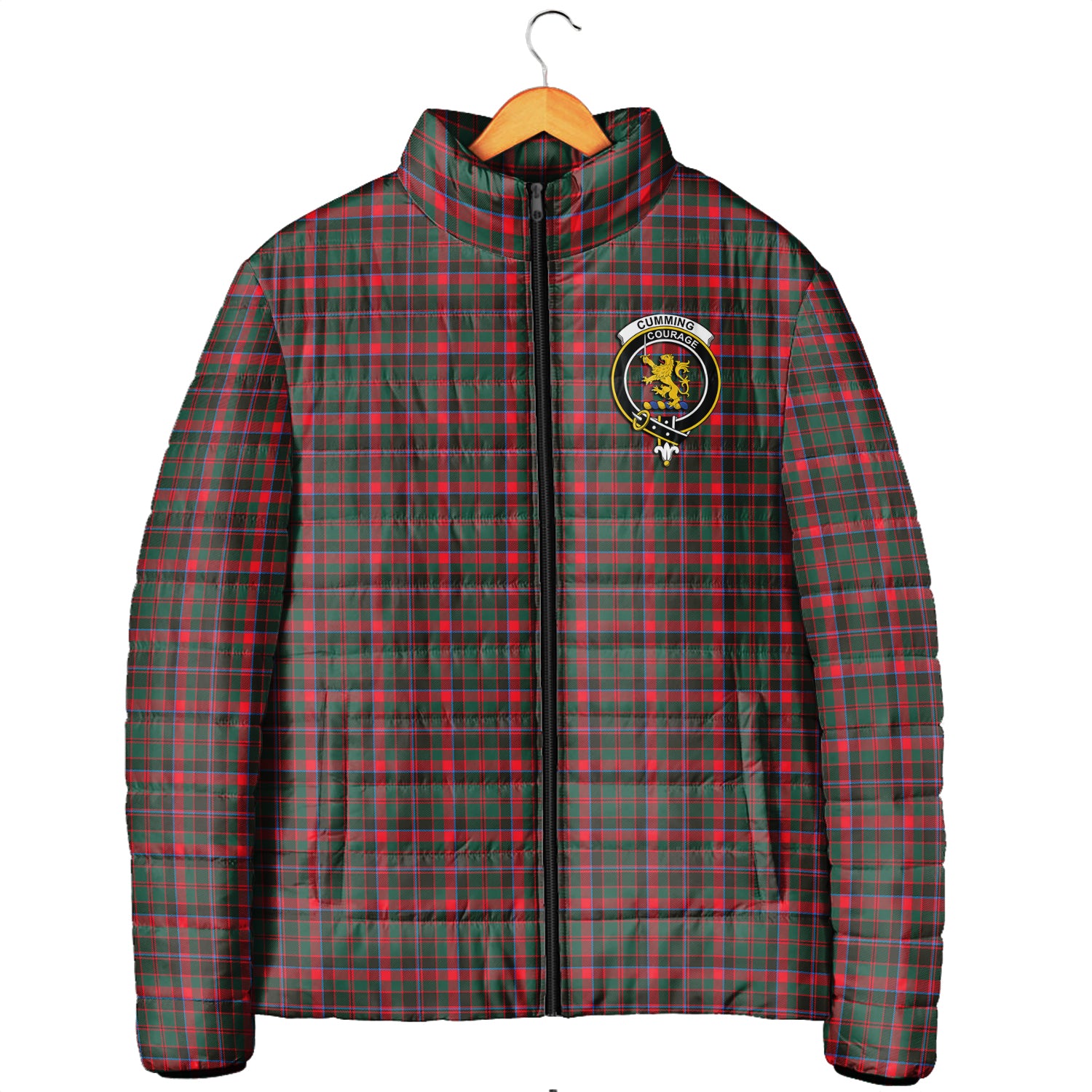 Cumming Hunting Modern Tartan Padded Jacket with Family Crest Men's Padded Jacket - Tartan Vibes Clothing