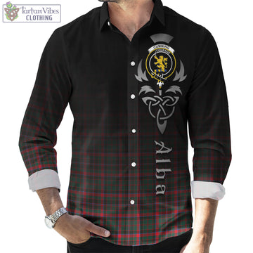 Cumming Hunting Modern Tartan Long Sleeve Button Up Featuring Alba Gu Brath Family Crest Celtic Inspired