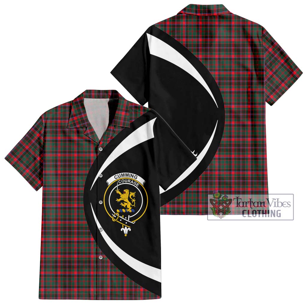 Cumming Hunting Modern Tartan Short Sleeve Button Up with Family Crest Circle Style Kid - Tartan Vibes Clothing