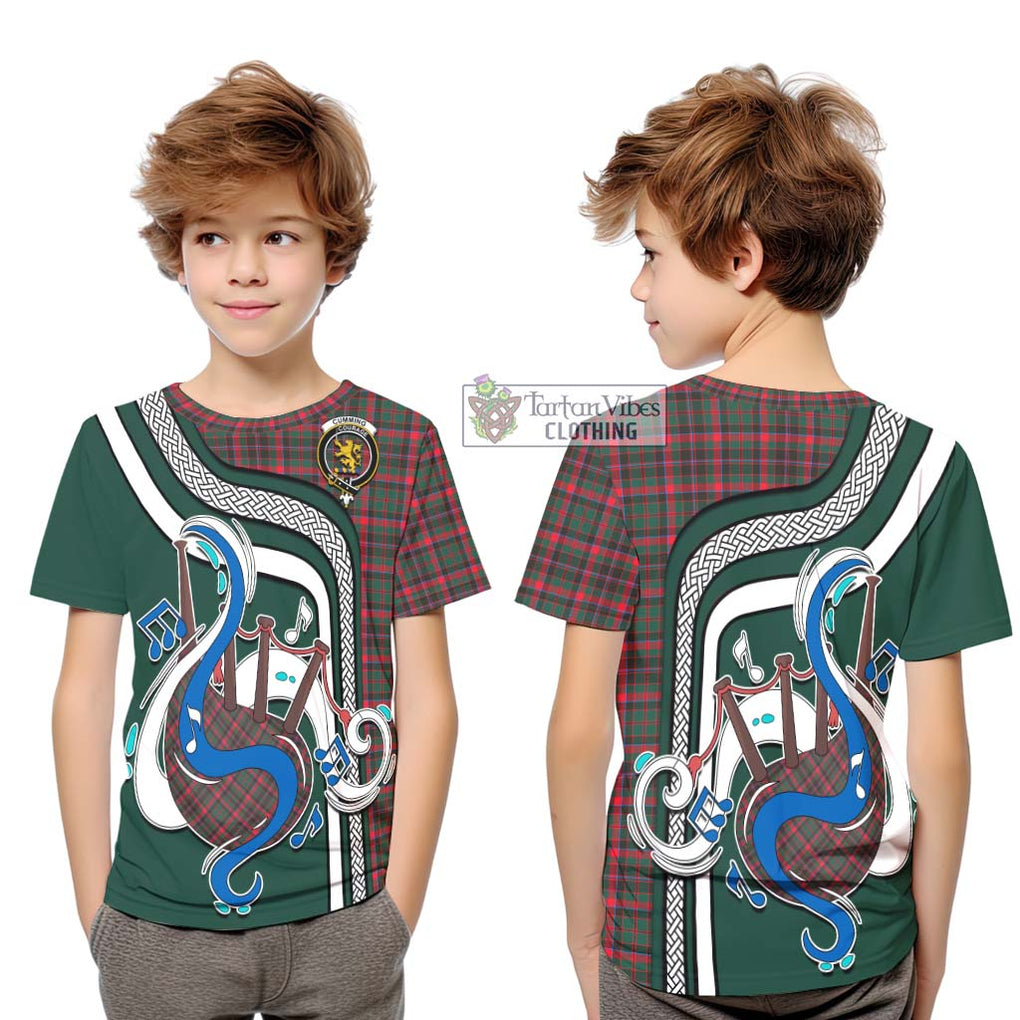 Tartan Vibes Clothing Cumming Hunting Modern Tartan Kid T-Shirt with Epic Bagpipe Style