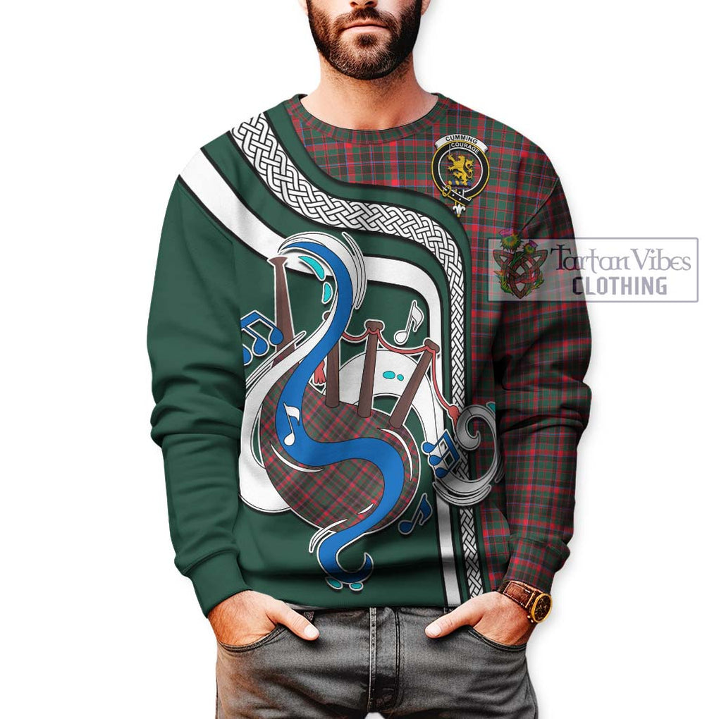 Cumming Hunting Modern Tartan Sweatshirt with Epic Bagpipe Style Unisex - Tartanvibesclothing Shop