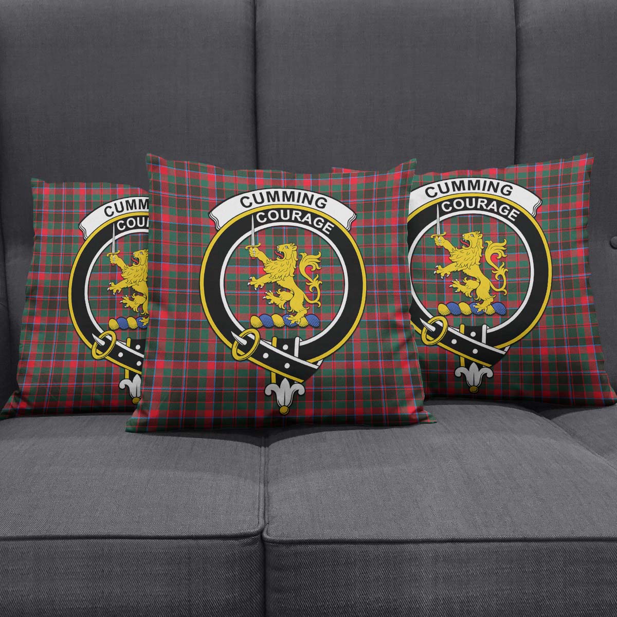 Cumming Hunting Modern Tartan Pillow Cover with Family Crest Square Pillow Cover - Tartanvibesclothing