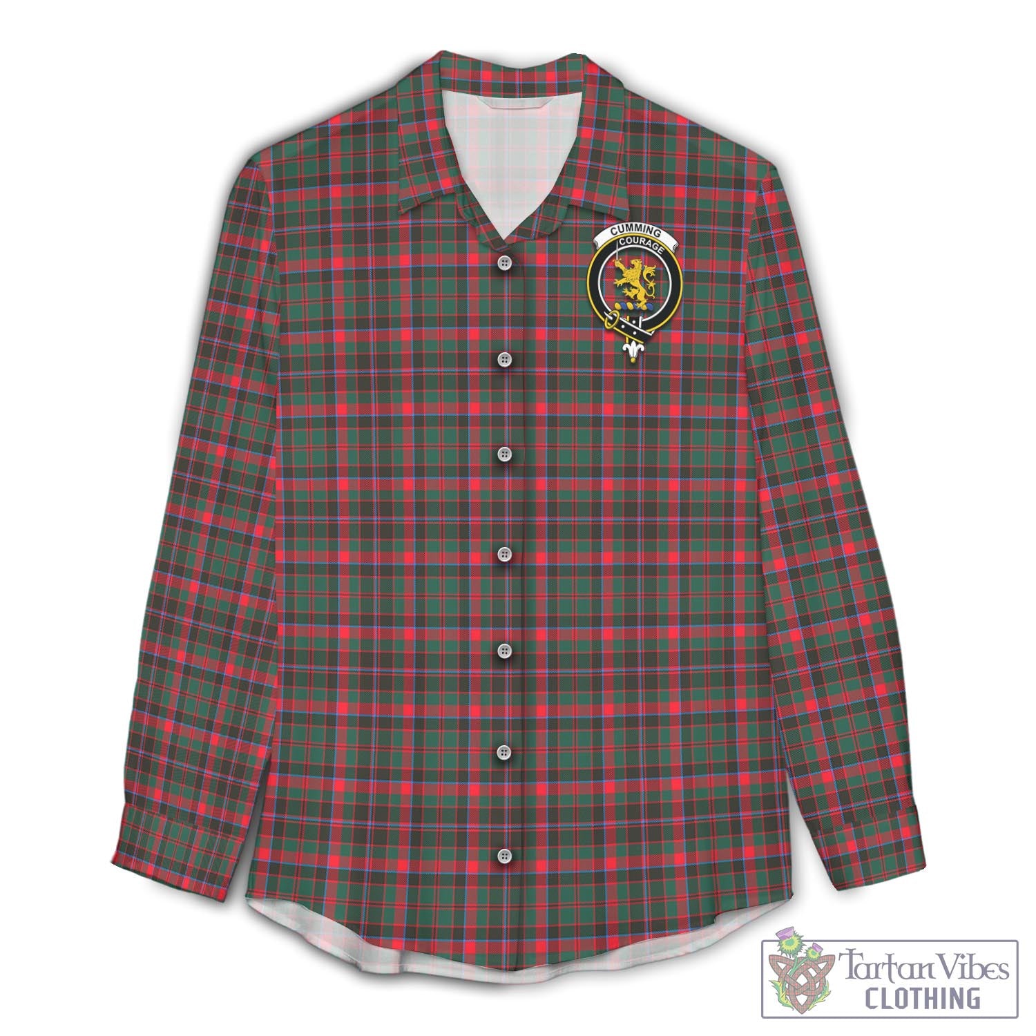 Tartan Vibes Clothing Cumming Hunting Modern Tartan Womens Casual Shirt with Family Crest