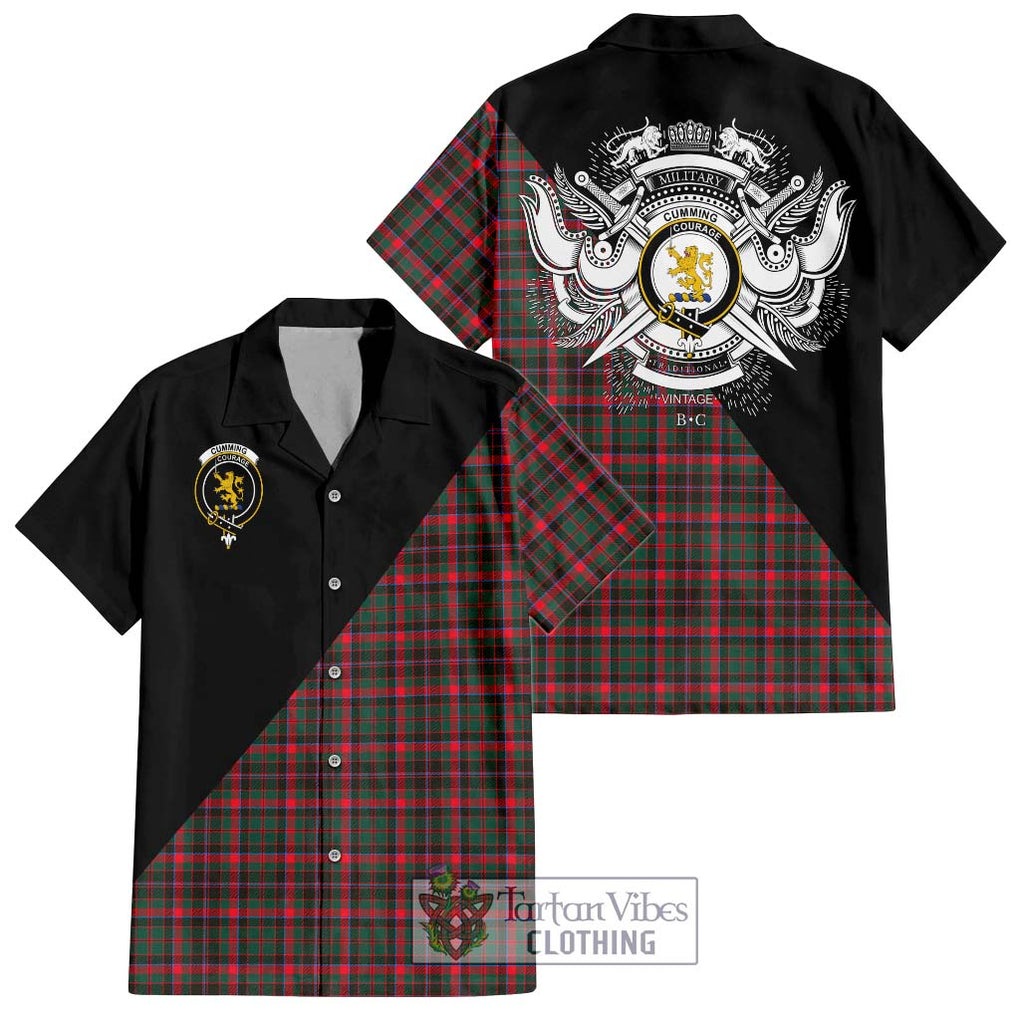 Cumming Hunting Modern Tartan Short Sleeve Button Shirt with Family Crest and Military Logo Style Kid - Tartanvibesclothing Shop