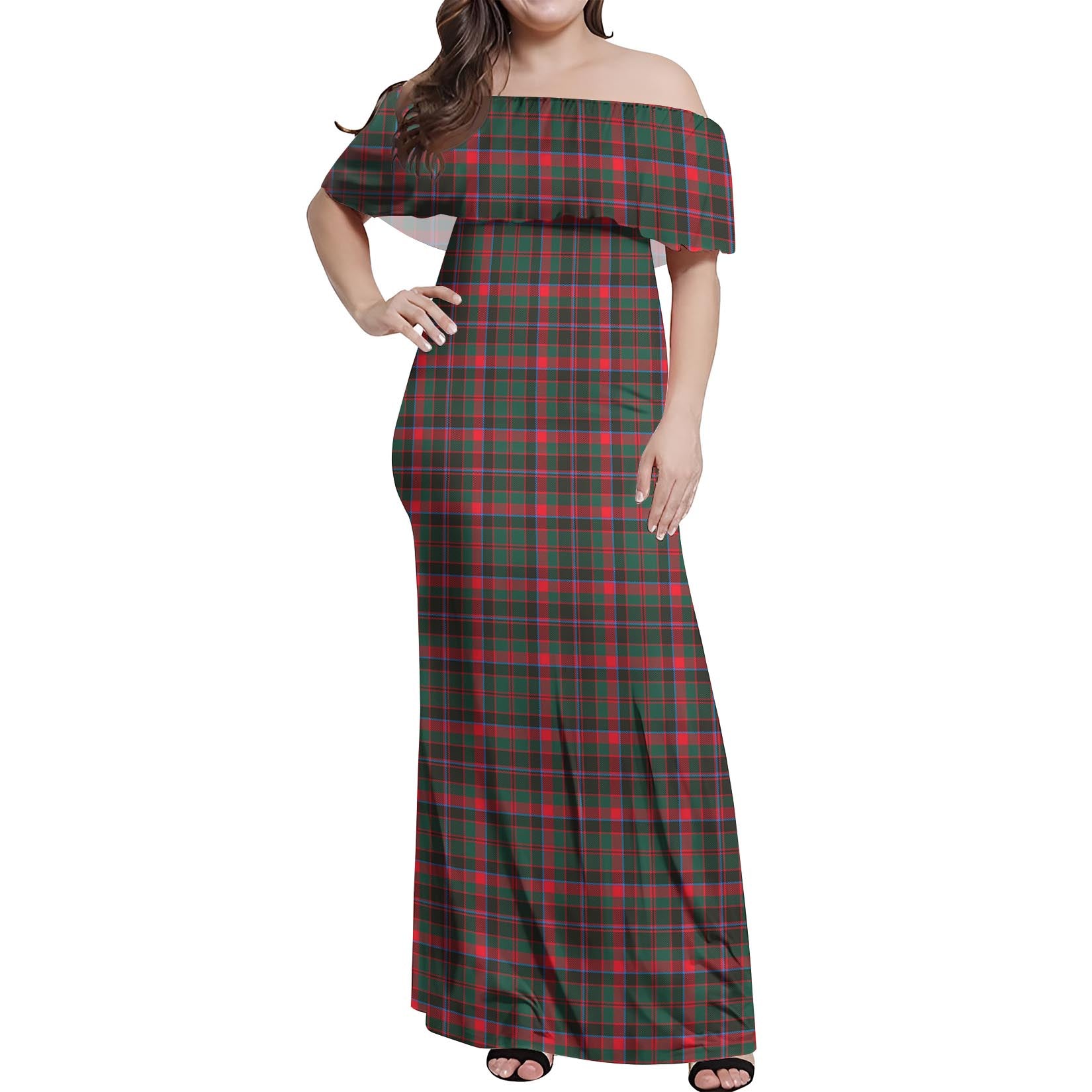 Cumming Hunting Modern Tartan Off Shoulder Long Dress Women's Dress - Tartanvibesclothing