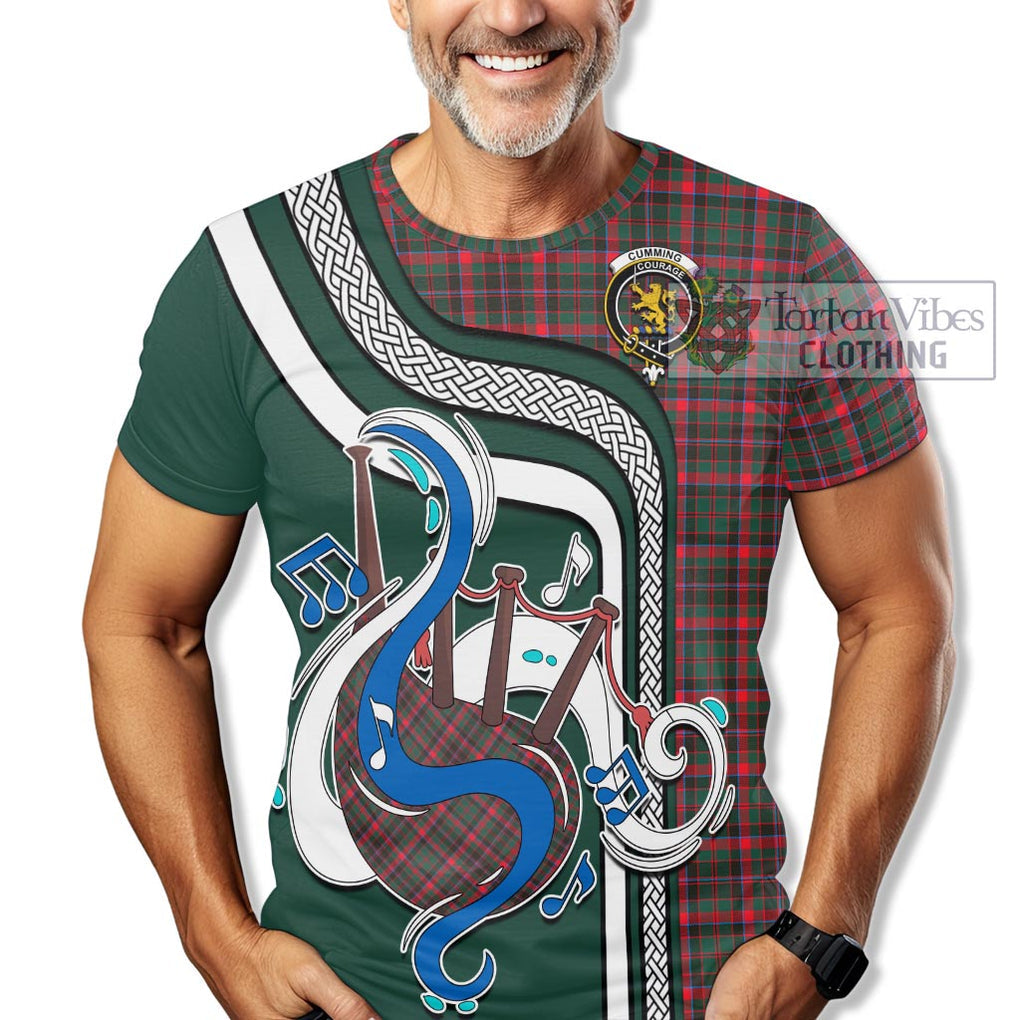 Cumming Hunting Modern Tartan T-Shirt with Epic Bagpipe Style Kid's Shirt - Tartanvibesclothing Shop