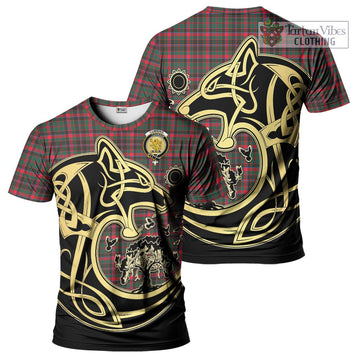 Cumming Hunting Modern Tartan T-Shirt with Family Crest Celtic Wolf Style