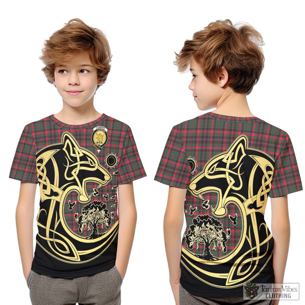 Cumming Hunting Modern Tartan Kid T-Shirt with Family Crest Celtic Wolf Style Youth XL Size14 - Tartan Vibes Clothing