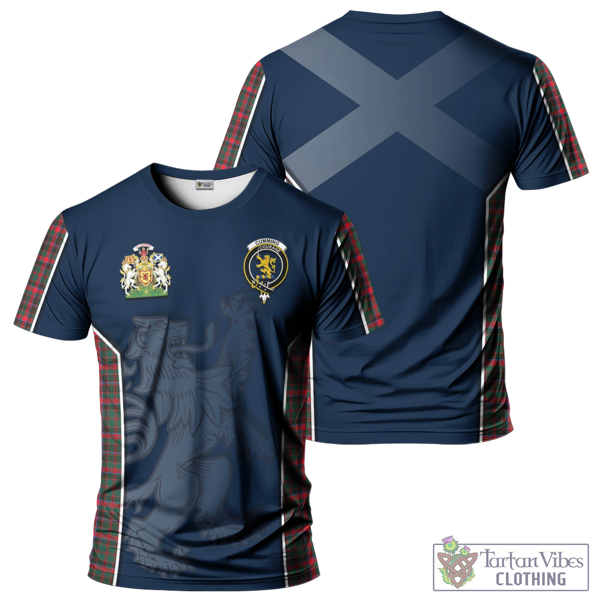 Tartan Vibes Clothing Cumming Hunting Modern Tartan T-Shirt with Family Crest and Lion Rampant Vibes Sport Style