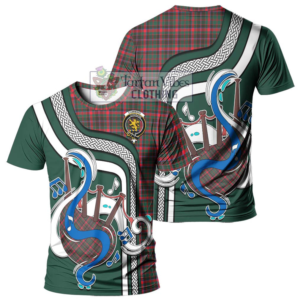 Cumming Hunting Modern Tartan T-Shirt with Epic Bagpipe Style - Tartanvibesclothing Shop