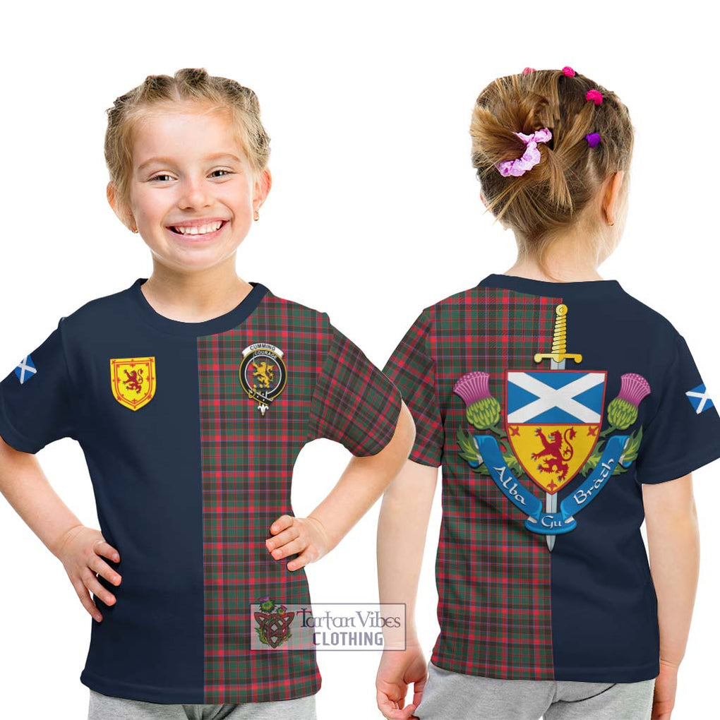 Tartan Vibes Clothing Cumming Hunting Modern Tartan Kid T-Shirt with Scottish Lion Royal Arm Half Style