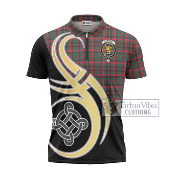 Cumming Hunting Modern Tartan Zipper Polo Shirt with Family Crest and Celtic Symbol Style