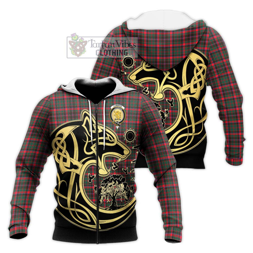 Cumming Hunting Modern Tartan Knitted Hoodie with Family Crest Celtic Wolf Style Unisex Knitted Zip Hoodie - Tartan Vibes Clothing