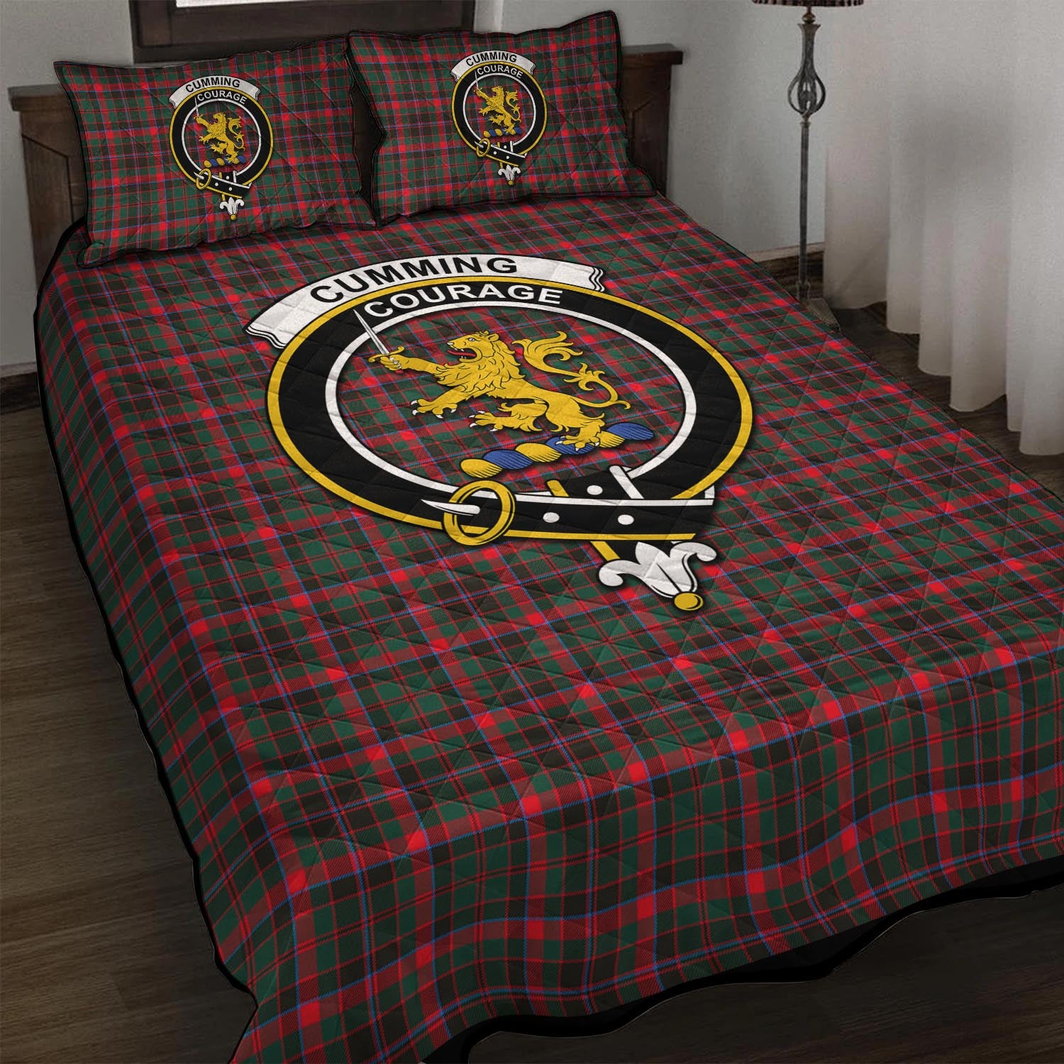 Cumming Hunting Modern Tartan Quilt Bed Set with Family Crest - Tartan Vibes Clothing