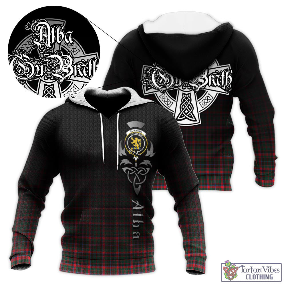 Tartan Vibes Clothing Cumming Hunting Modern Tartan Knitted Hoodie Featuring Alba Gu Brath Family Crest Celtic Inspired