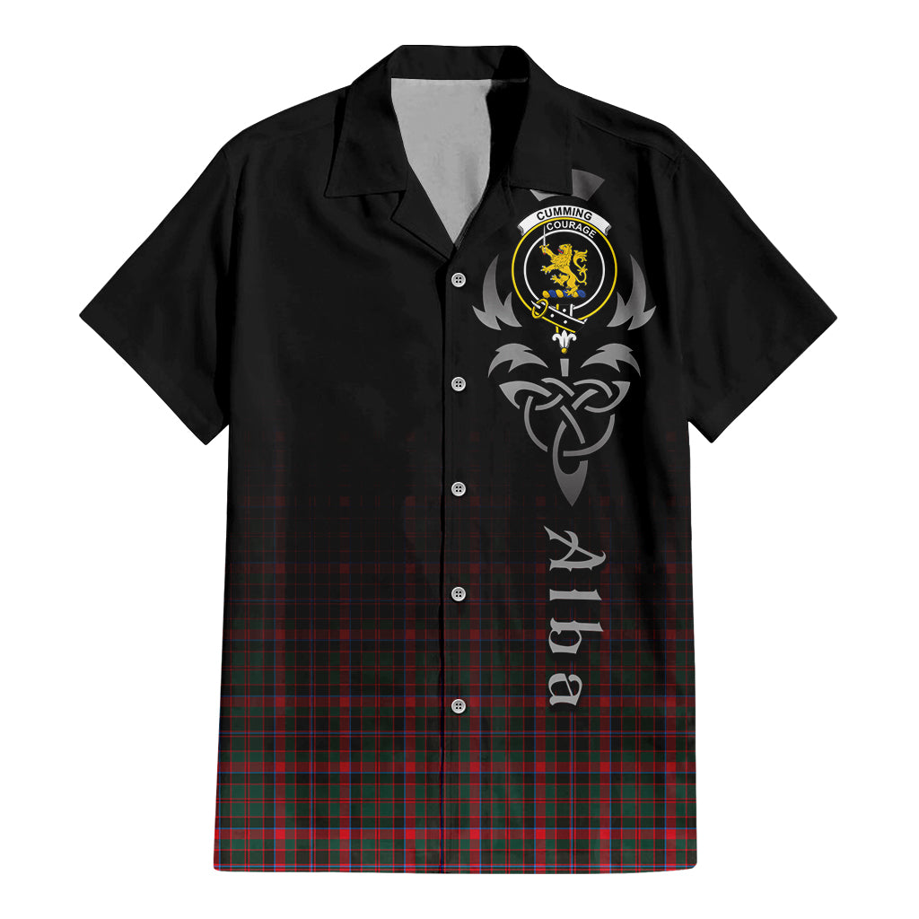 Tartan Vibes Clothing Cumming Hunting Modern Tartan Short Sleeve Button Up Featuring Alba Gu Brath Family Crest Celtic Inspired