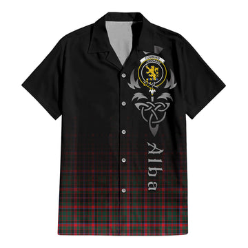 Cumming Hunting Modern Tartan Short Sleeve Button Up Shirt Featuring Alba Gu Brath Family Crest Celtic Inspired