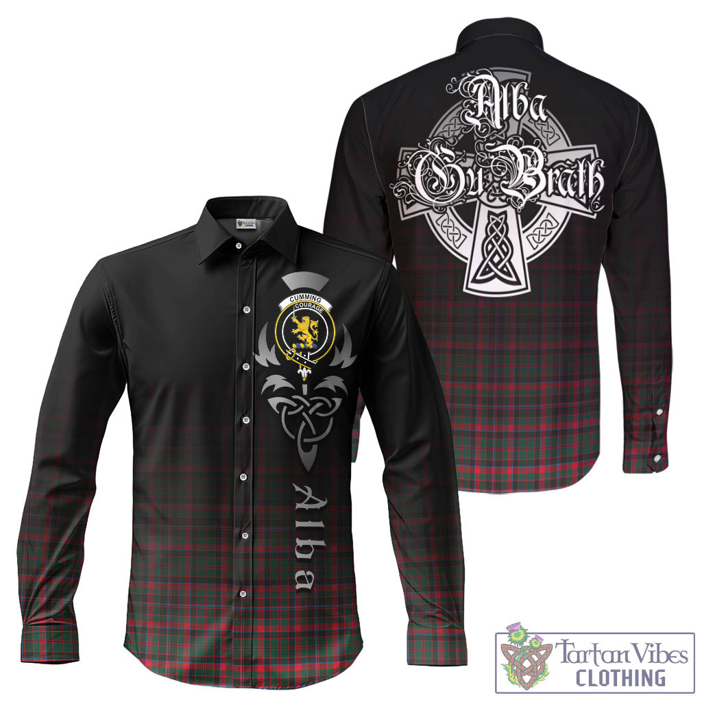 Tartan Vibes Clothing Cumming Hunting Modern Tartan Long Sleeve Button Up Featuring Alba Gu Brath Family Crest Celtic Inspired