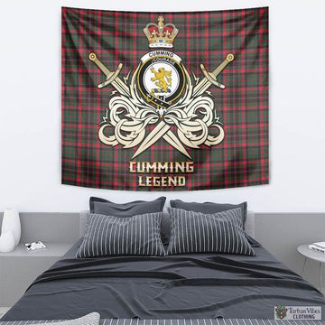 Cumming Hunting Modern Tartan Tapestry with Clan Crest and the Golden Sword of Courageous Legacy