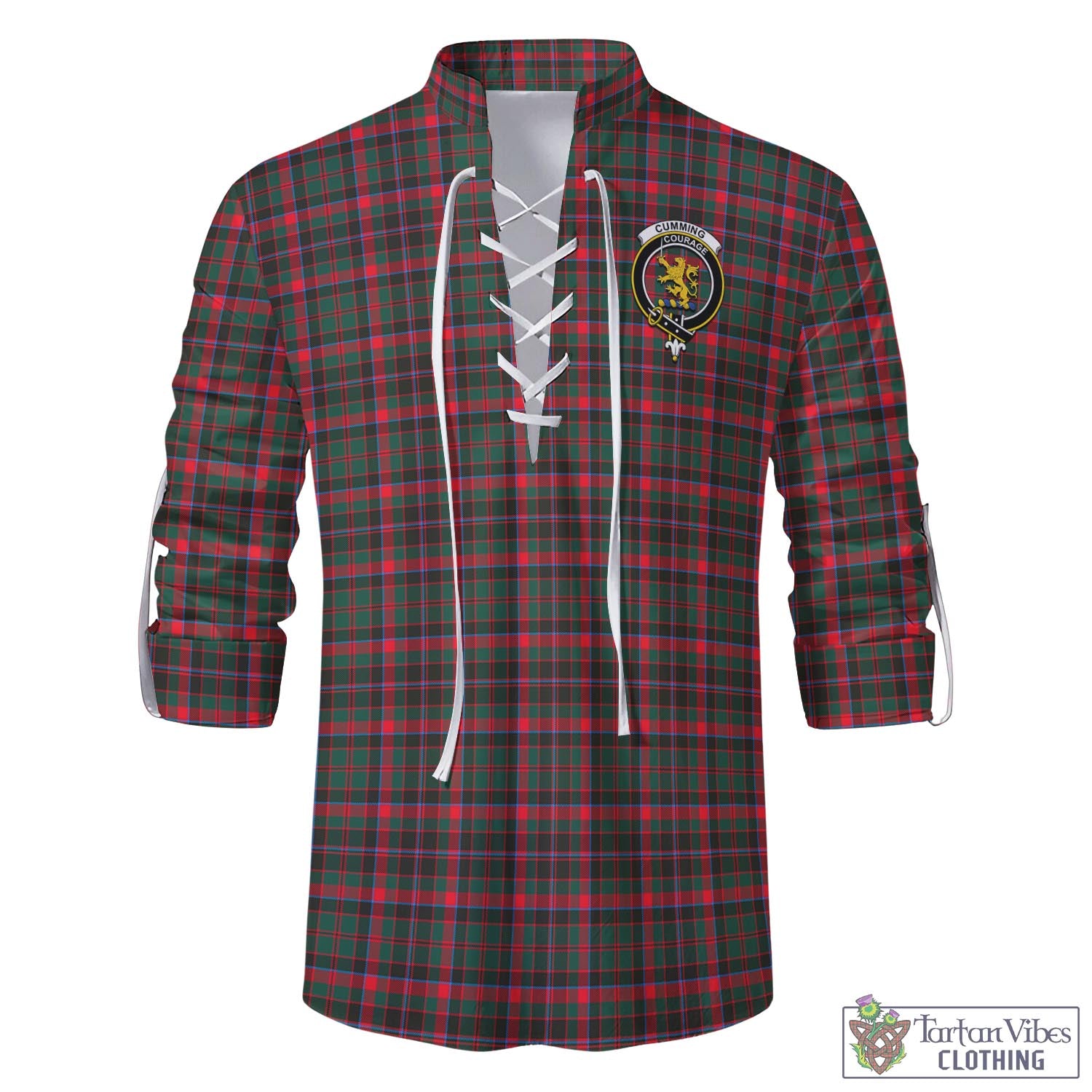 Tartan Vibes Clothing Cumming Hunting Modern Tartan Men's Scottish Traditional Jacobite Ghillie Kilt Shirt with Family Crest