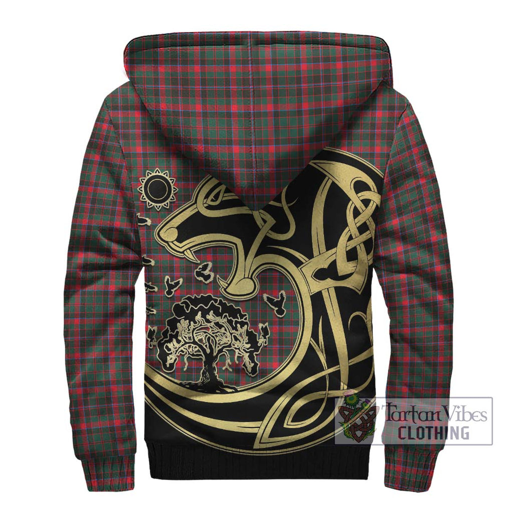 Cumming Hunting Modern Tartan Sherpa Hoodie with Family Crest Celtic Wolf Style - Tartan Vibes Clothing