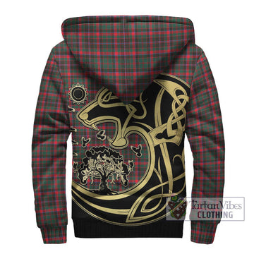 Cumming Hunting Modern Tartan Sherpa Hoodie with Family Crest Celtic Wolf Style