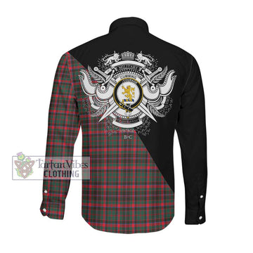 Cumming Hunting Modern Tartan Long Sleeve Button Shirt with Family Crest and Military Logo Style