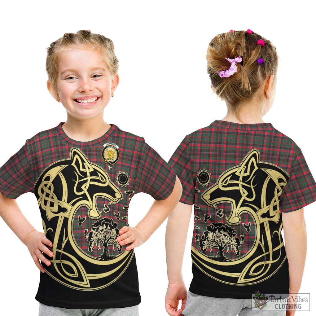 Cumming Hunting Modern Tartan Kid T-Shirt with Family Crest Celtic Wolf Style - Tartan Vibes Clothing