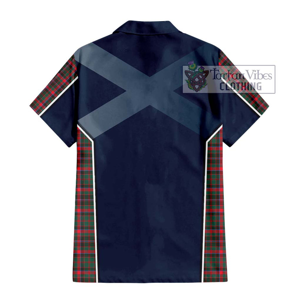 Cumming Hunting Modern Tartan Short Sleeve Button Shirt with Family Crest and Lion Rampant Vibes Sport Style - Tartan Vibes Clothing