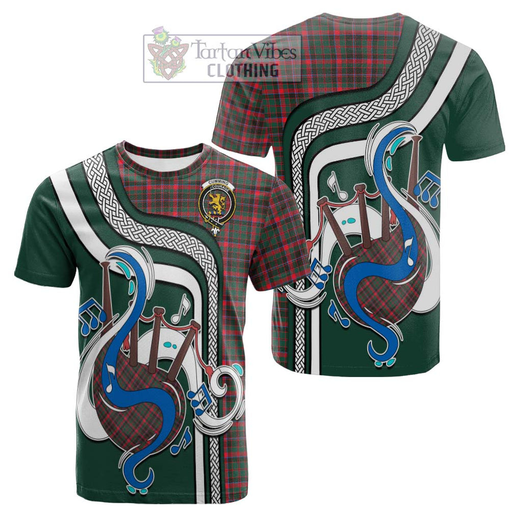 Tartan Vibes Clothing Cumming Hunting Modern Tartan Cotton T-shirt with Epic Bagpipe Style