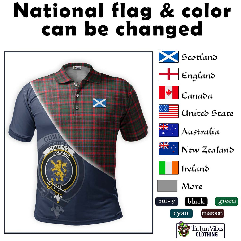 Cumming Hunting Modern Tartan Polo Shirt with Personalised National Flag and Family Crest Half Style - Tartanvibesclothing Shop