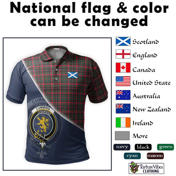 Cumming Hunting Modern Tartan Polo Shirt with Personalised National Flag and Family Crest Half Style