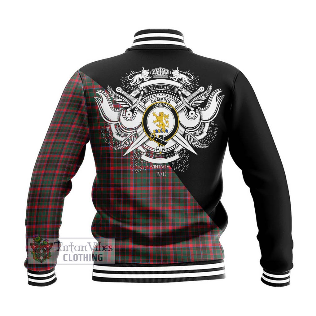 Cumming Hunting Modern Tartan Baseball Jacket with Family Crest and Military Logo Style - Tartanvibesclothing Shop