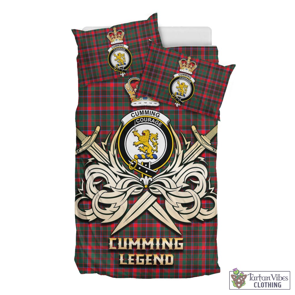 Tartan Vibes Clothing Cumming Hunting Modern Tartan Bedding Set with Clan Crest and the Golden Sword of Courageous Legacy