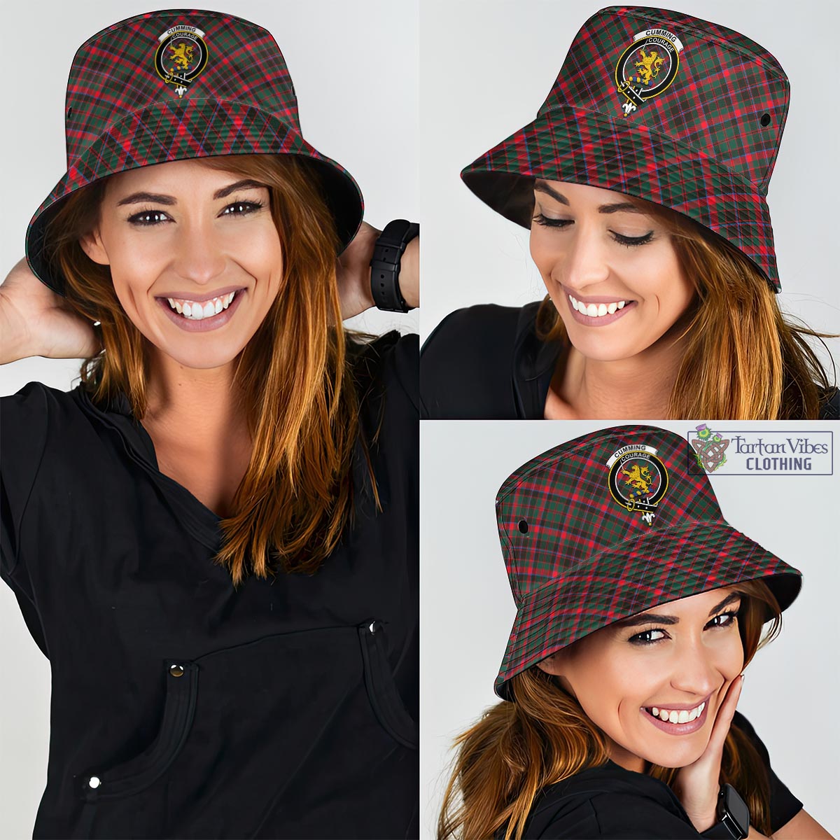 Tartan Vibes Clothing Cumming Hunting Modern Tartan Bucket Hat with Family Crest