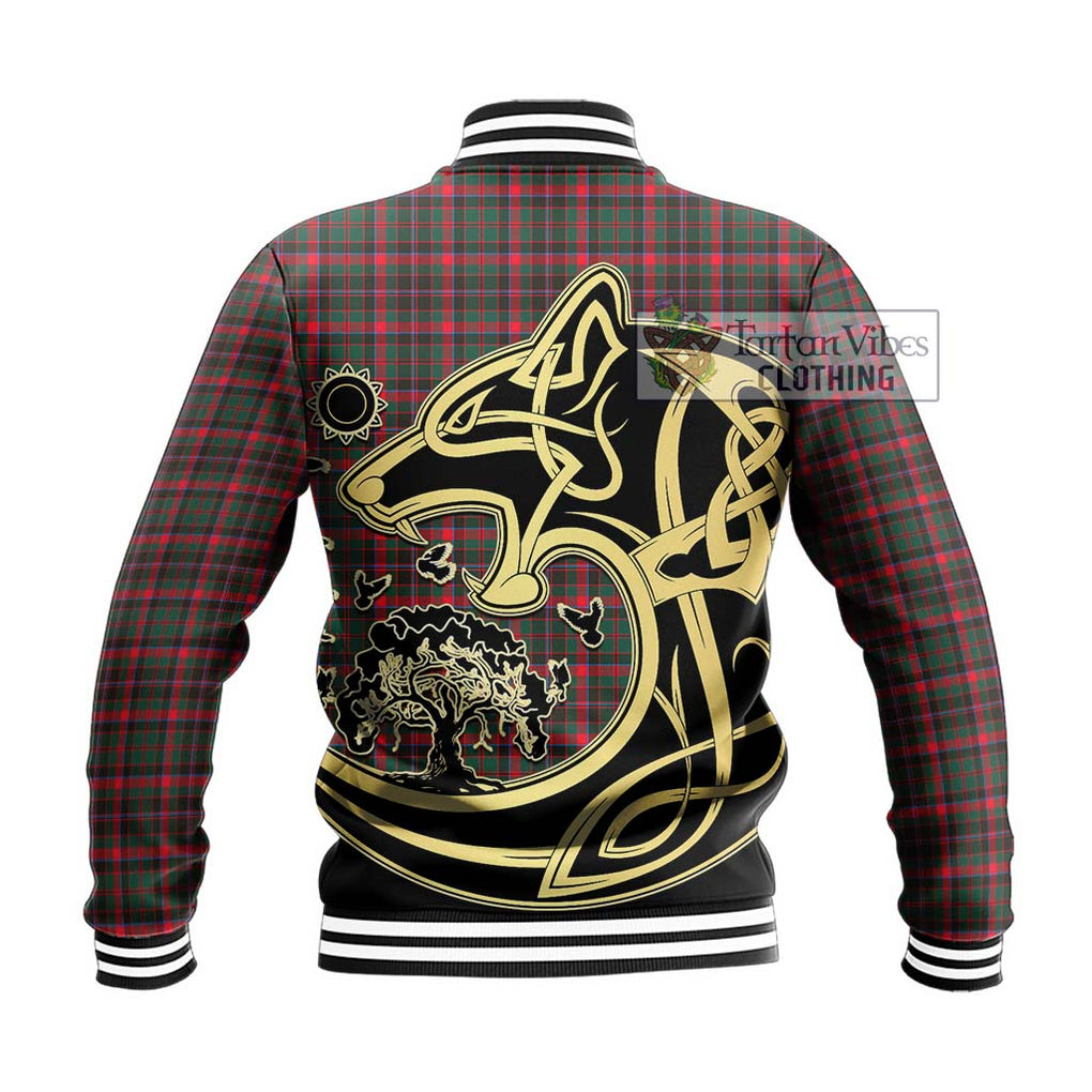 Cumming Hunting Modern Tartan Baseball Jacket with Family Crest Celtic Wolf Style - Tartan Vibes Clothing