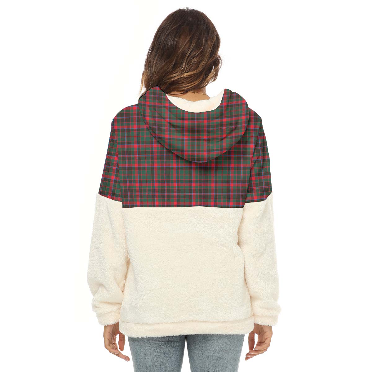 Cumming Hunting Modern Tartan Women's Borg Fleece Hoodie With Half Zip with Family Crest - Tartan Vibes Clothing