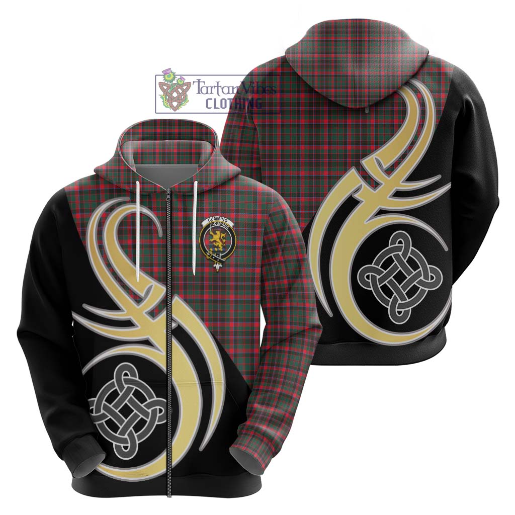 Tartan Vibes Clothing Cumming Hunting Modern Tartan Hoodie with Family Crest and Celtic Symbol Style