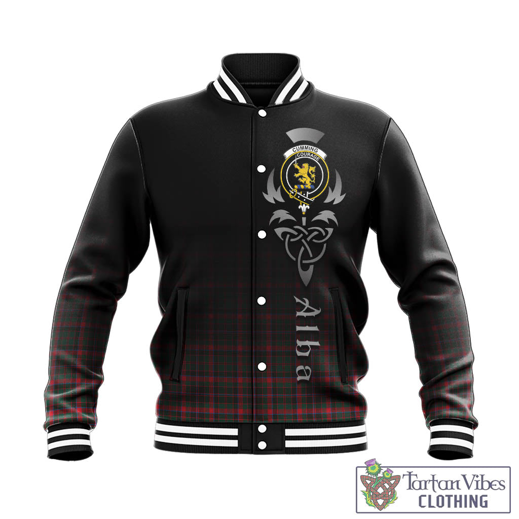 Tartan Vibes Clothing Cumming Hunting Modern Tartan Baseball Jacket Featuring Alba Gu Brath Family Crest Celtic Inspired