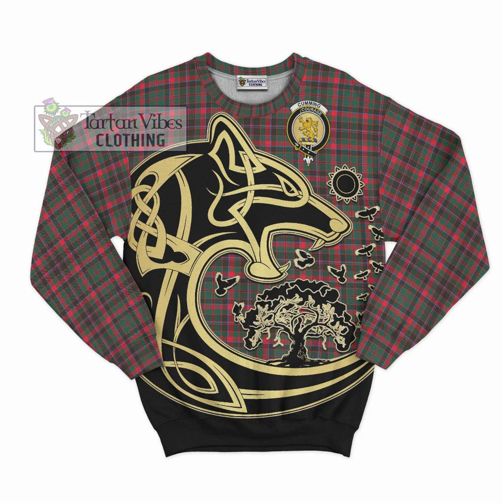 Cumming Hunting Modern Tartan Sweatshirt with Family Crest Celtic Wolf Style - Tartan Vibes Clothing