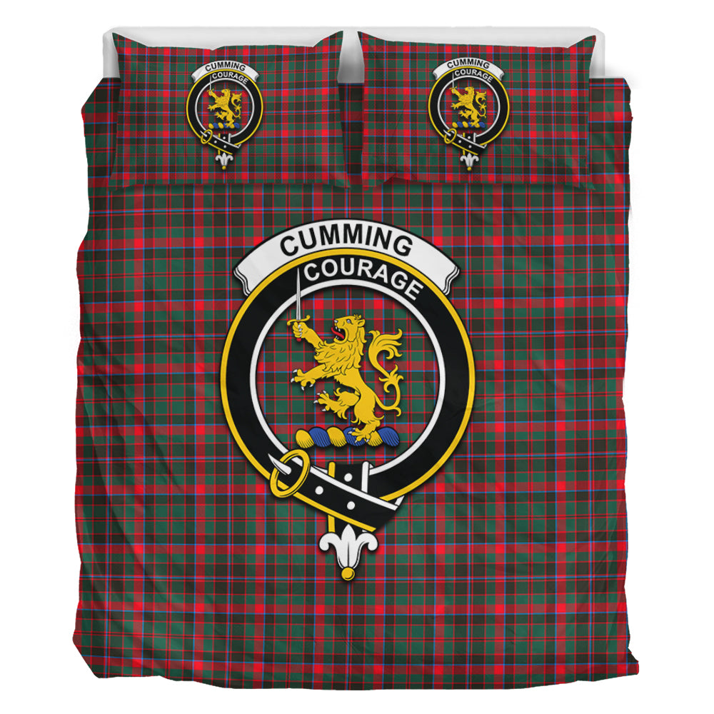 Cumming Hunting Modern Tartan Bedding Set with Family Crest - Tartan Vibes Clothing