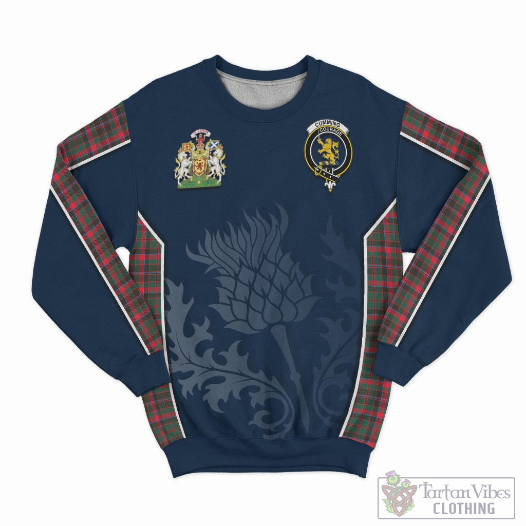 Tartan Vibes Clothing Cumming Hunting Modern Tartan Sweatshirt with Family Crest and Scottish Thistle Vibes Sport Style