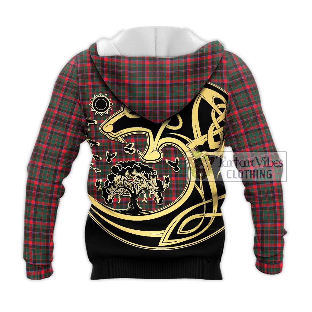 Cumming Hunting Modern Tartan Knitted Hoodie with Family Crest Celtic Wolf Style - Tartan Vibes Clothing