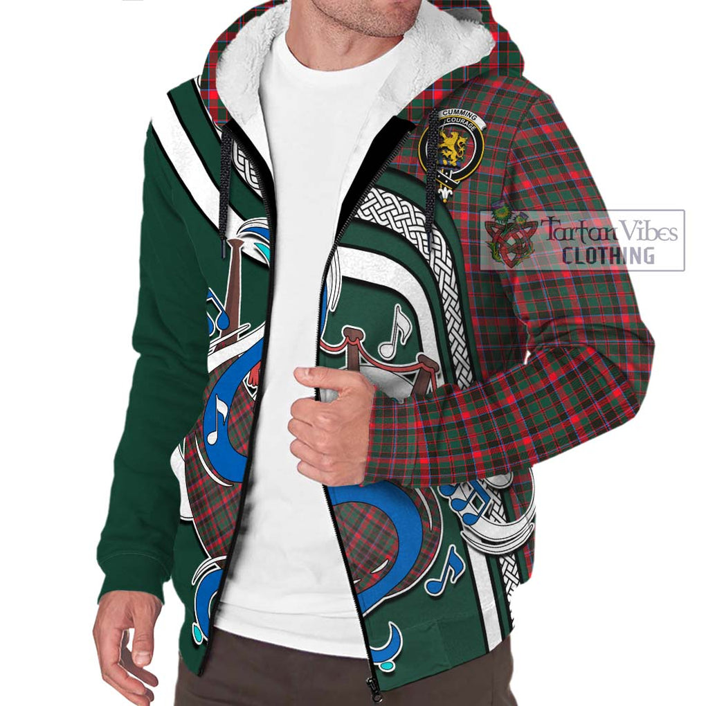 Cumming Hunting Modern Tartan Sherpa Hoodie with Epic Bagpipe Style Unisex - Tartanvibesclothing Shop