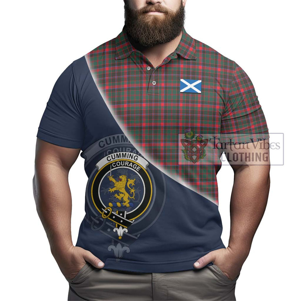 Cumming Hunting Modern Tartan Polo Shirt with Personalised National Flag and Family Crest Half Style - Tartanvibesclothing Shop