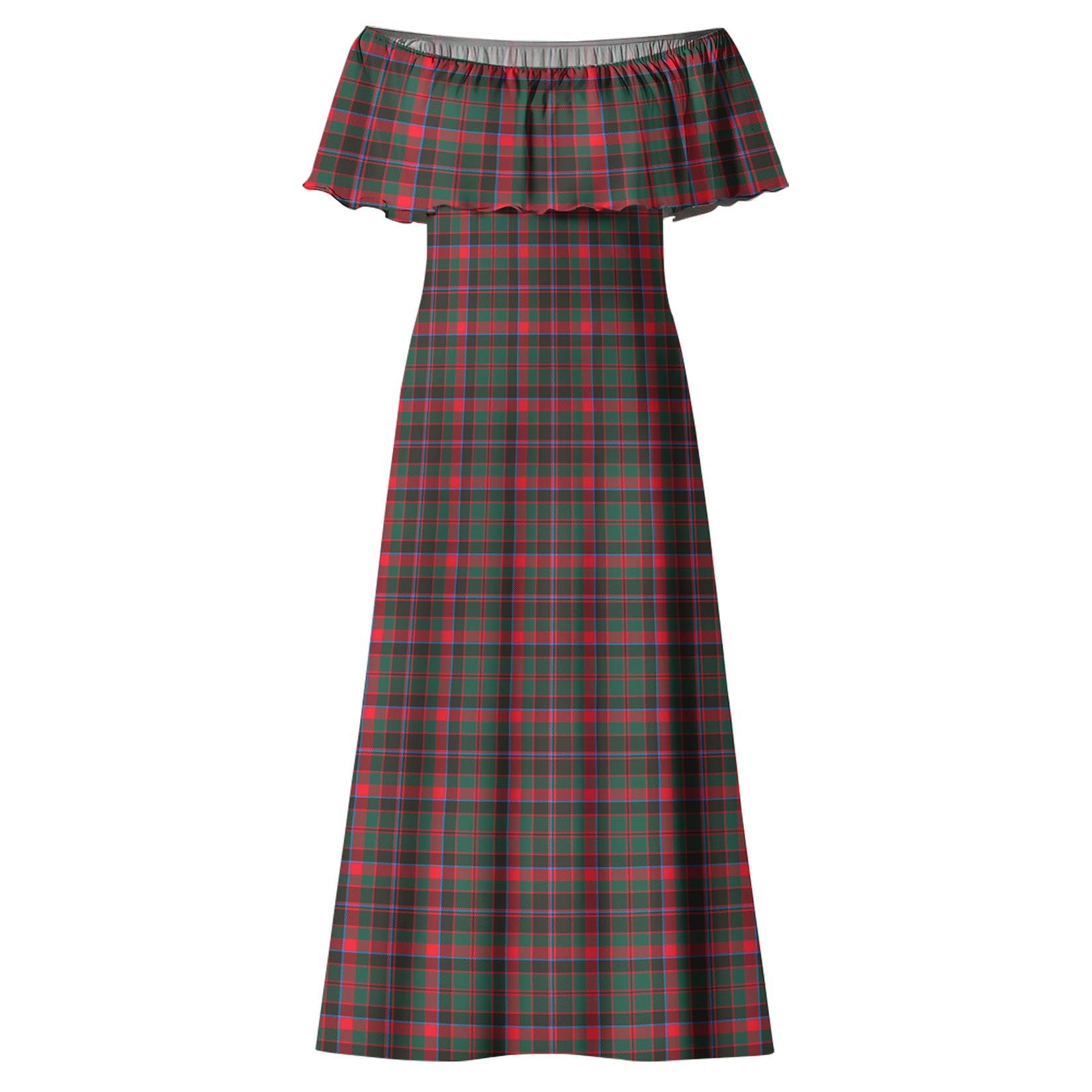 Cumming Hunting Modern Tartan Off Shoulder Long Dress - Tartanvibesclothing