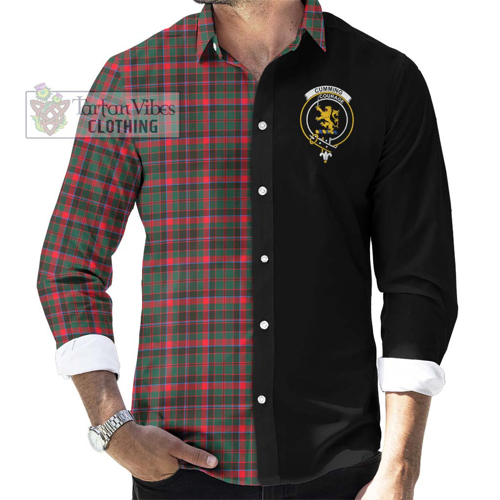 Cumming Hunting Modern Tartan Long Sleeve Button Shirt with Family Crest and Half Of Me Style - Tartanvibesclothing Shop